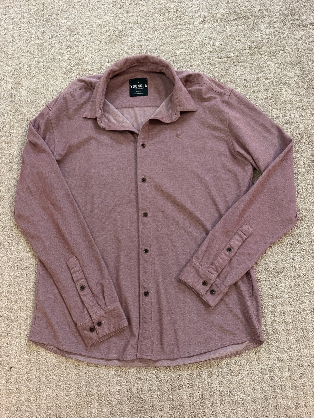 YoungLA Men’s Muscle Fit Long Sleeve Button Down Shirt Mauve Plum XL Streetwear